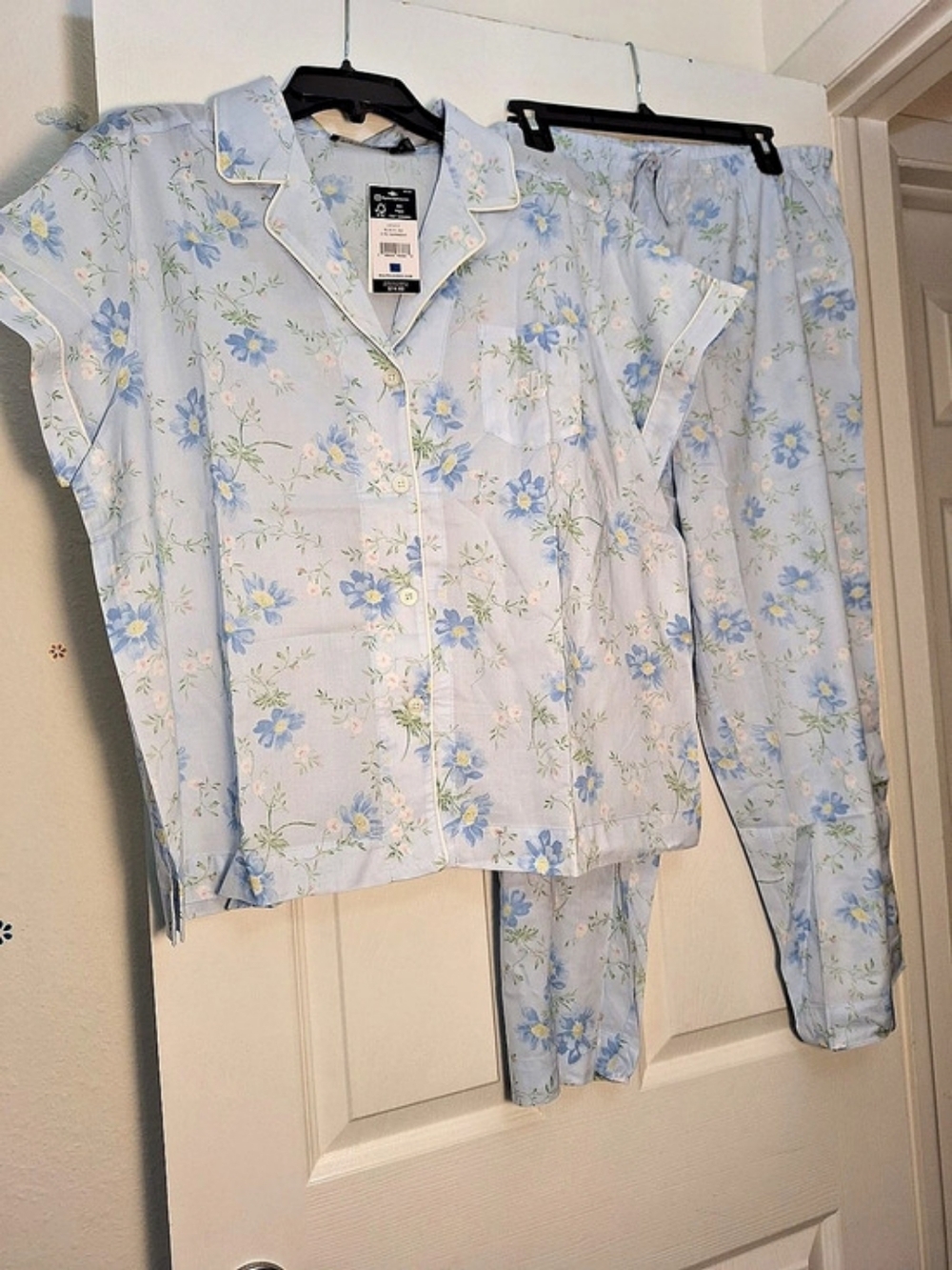 Lauren Ralph Lauren Pajama Set Floral Blue & White Size XL NWT